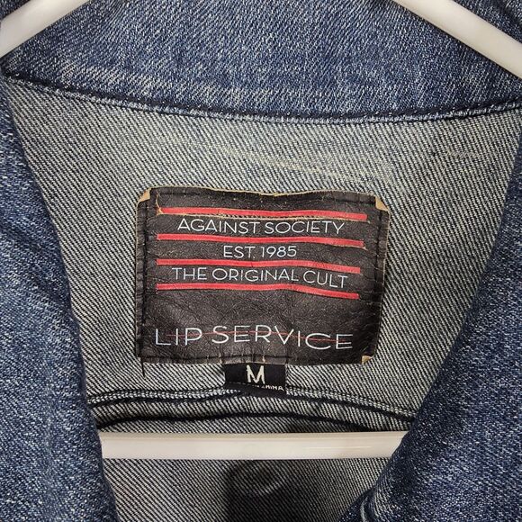 Lip Service Against Society Y2K Embellished Punk Grunge Denim Jacket Medium - Picture 4 of 10
